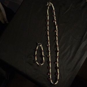 Necklace, Bracelet & Earrings Purple White